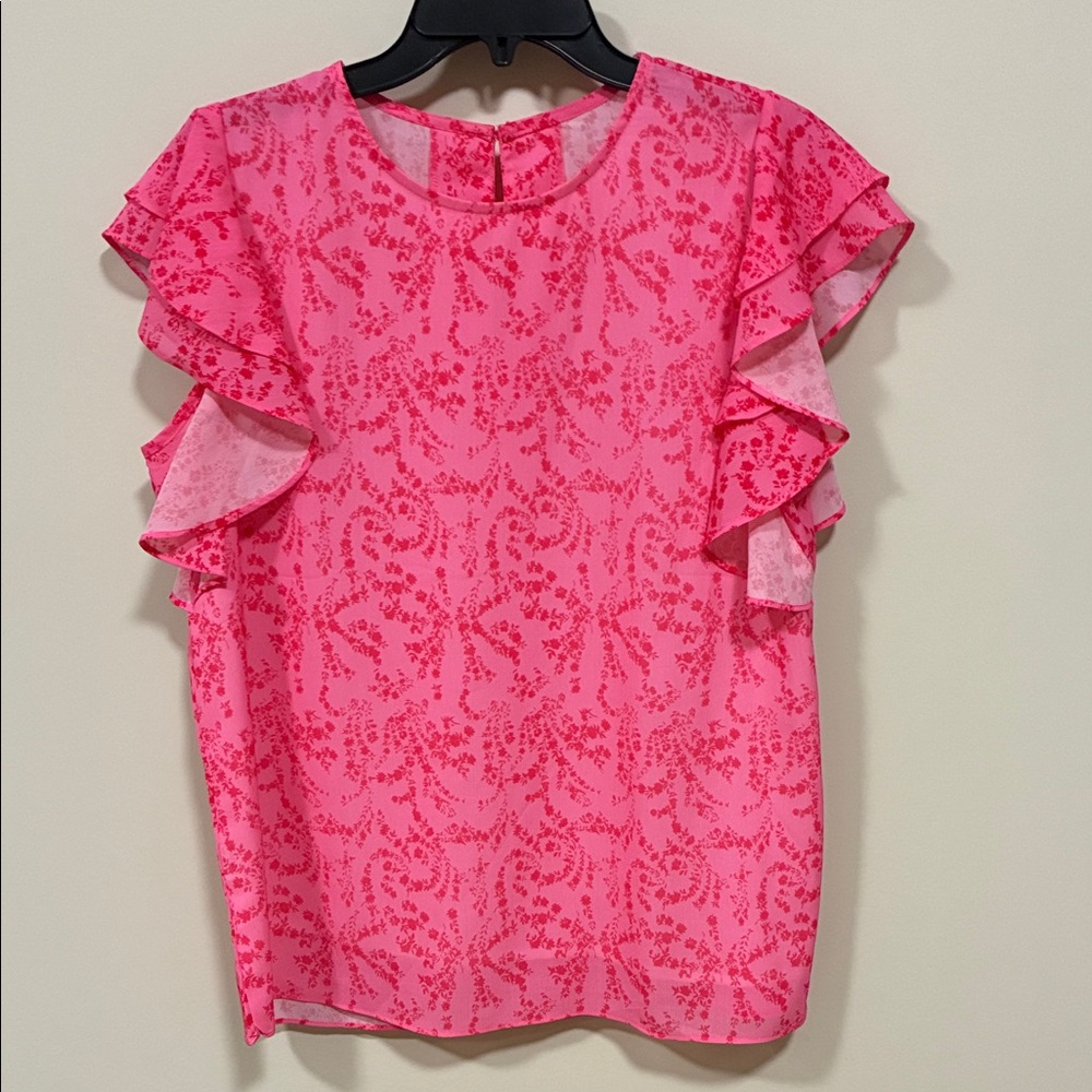 Pink Ruffle Sleeve Women's Top medium